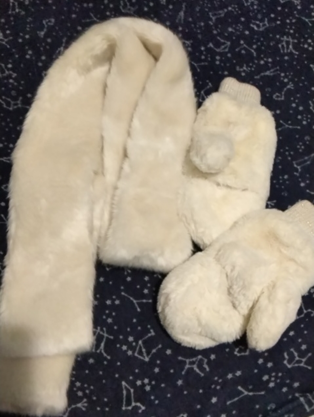 Cream Women's Faux-Fur Scarf and Mittens Set By FurFur And Lauren Conrad